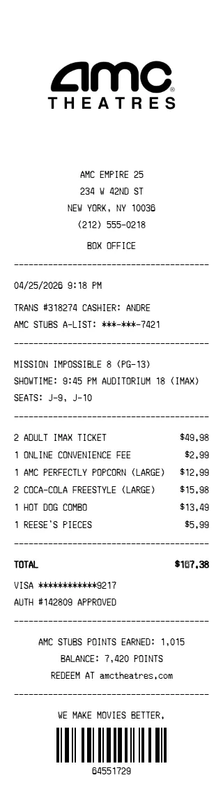 AMC Theatres Receipt
