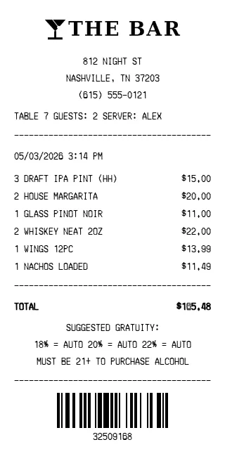 Bar Receipt