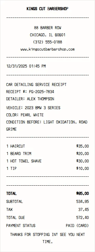 Barber Shop Receipt