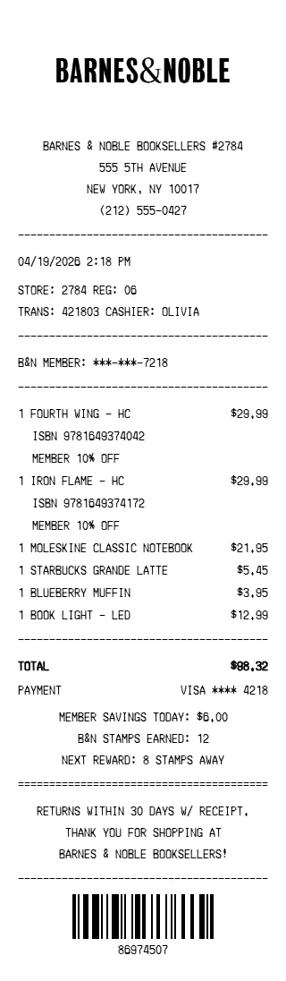 Barnes & Noble Receipt