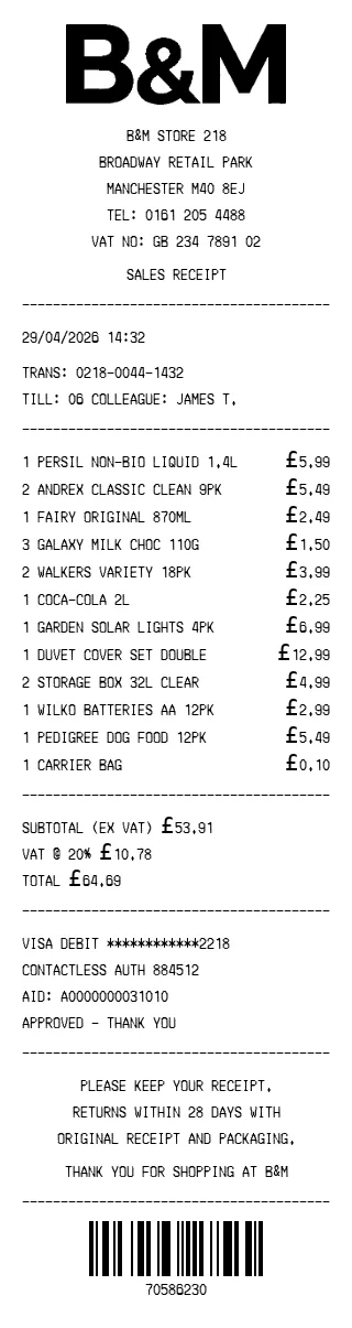 B&M Store Receipt