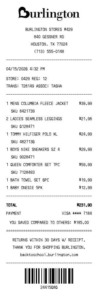 Burlington Receipt