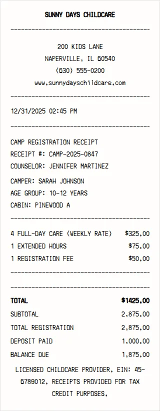 Childcare Receipt