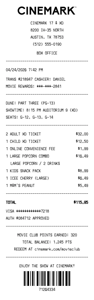 Cinemark Receipt