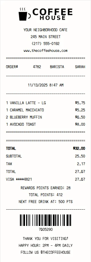 Coffee Shop Receipt
