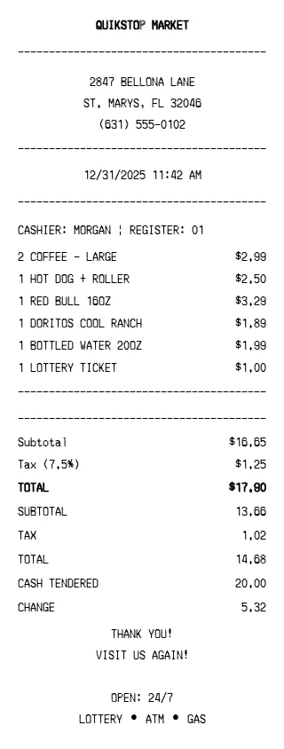 Convenience Store Receipt Preview