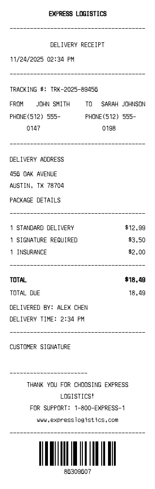 Courier Service Receipt