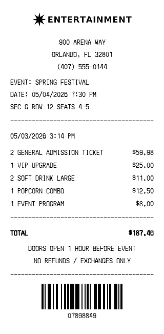 Entertainment Receipt