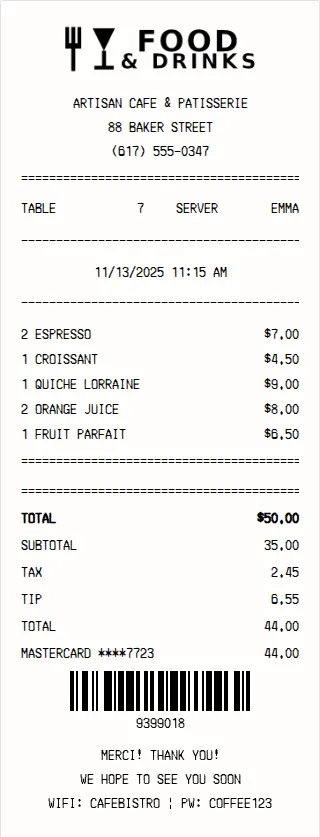 Food & Drinks Receipt