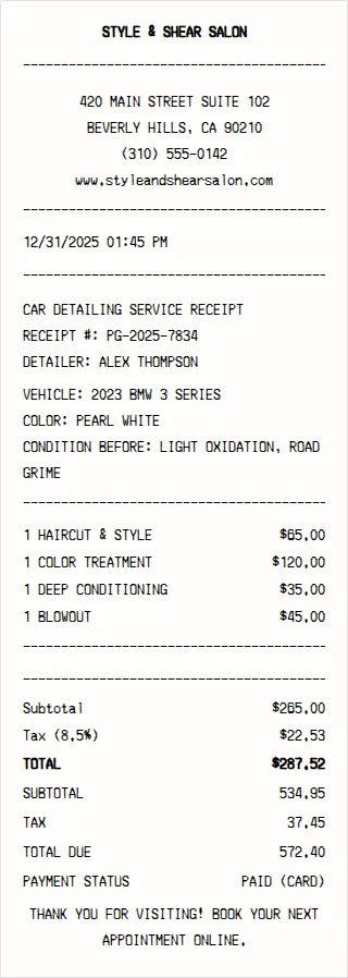 Hair Salon Receipt