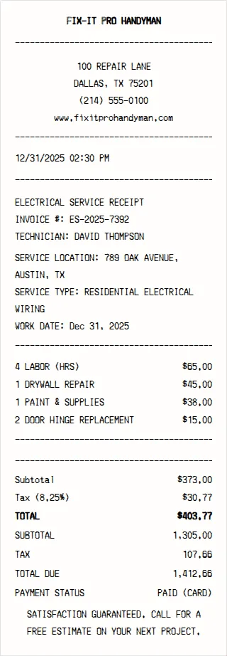 Handyman Receipt