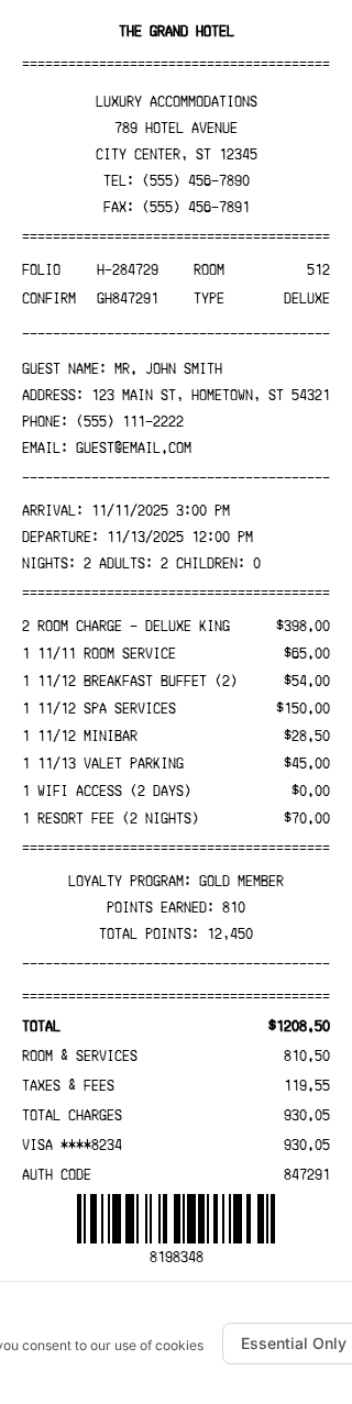 Hotel Receipt Receipt
