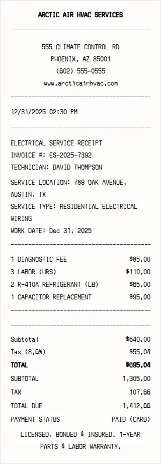 HVAC Receipt