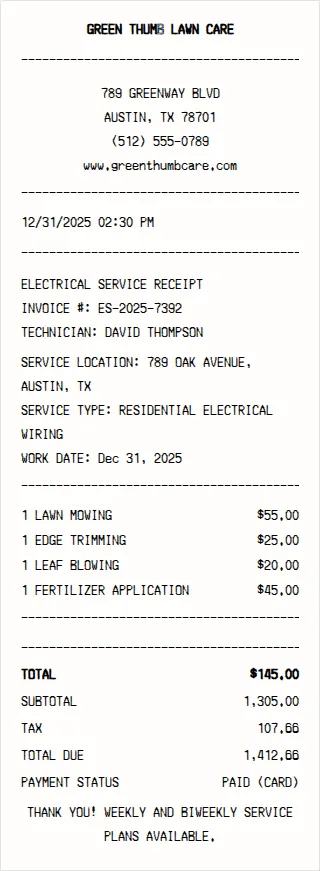 Lawn Care Receipt