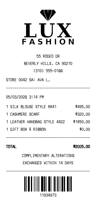 Lux Fashion Receipt