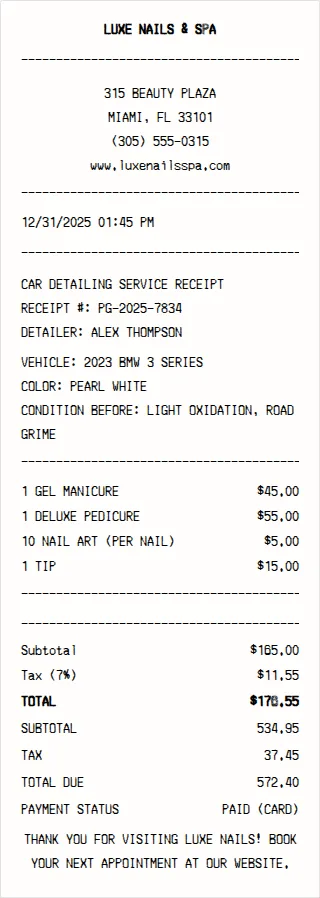 Nail Salon Receipt