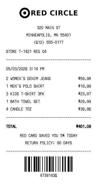 Red Circle Store Receipt