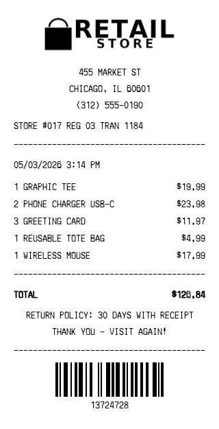 Retail Store Receipt