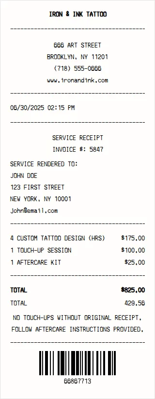 Tattoo Receipt