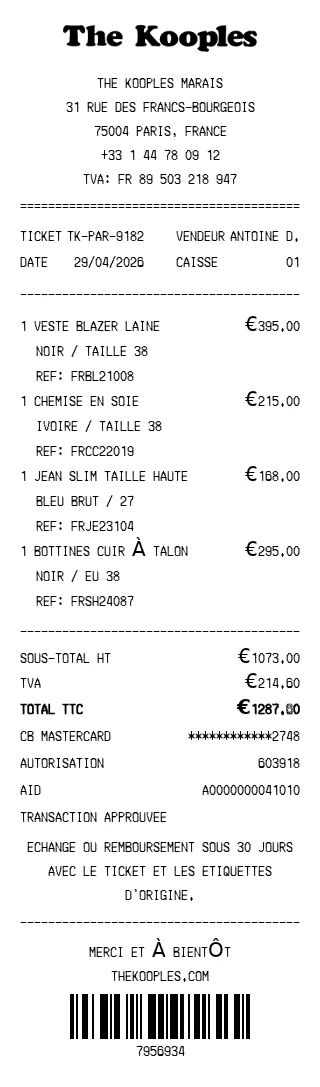 The Kooples Receipt