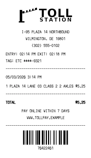 Toll Station Receipt