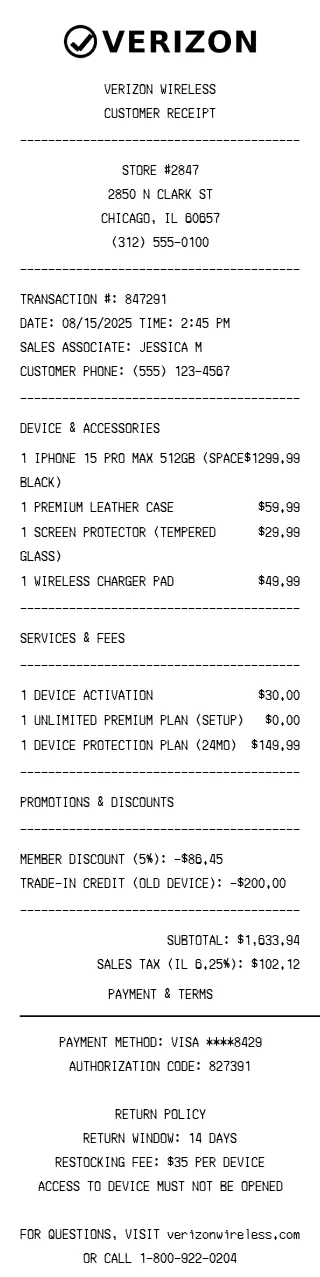 Verizon Receipt