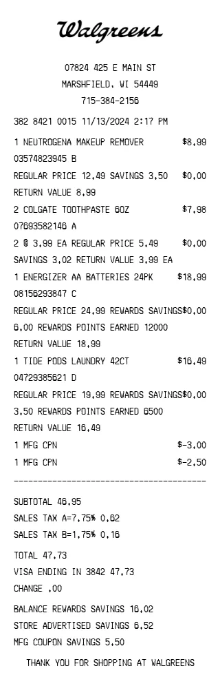 Walgreens Receipt